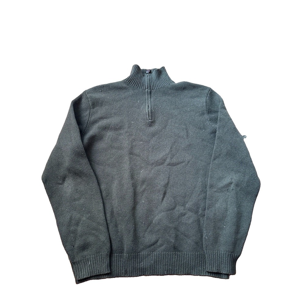Polo Ralph Lauren Sweater‎ Mens Large Green Lambswool Mock Neck Quarter Zip FLAW